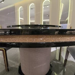 Statement Round Dining Table with Medusa Inlay, Beaded Edge, and Patterned Pedestal
